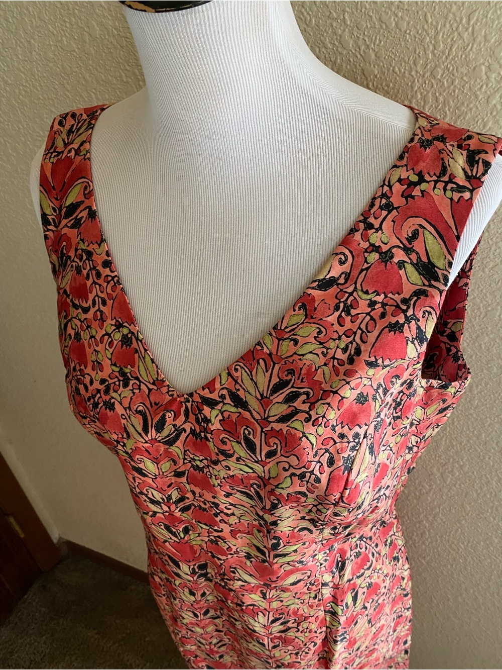 Peruvian Connection Floral Coral Floral V-Neck Pima Cotton Dress Summer: 14 - Picture 3 of 9
